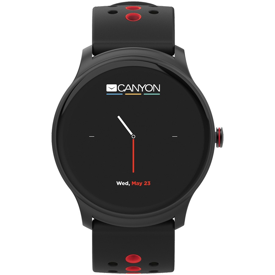 CANYON Oregano SW-81 Smart watch, 1.3inches IPS full touch screen, Alloy+plastic body,IP68 waterproof, multi-sport mode with swimming mode, compatibility with iOS and android,Black-Red with extra black belt, Host: 262x43.6x12.5mm, Strap: 240x22mm, 60