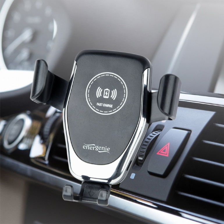 EnerGenie | EG-TA-CHAV-QI10-01 | Car smartphone holder with wireless charger | Built-in charger | Universal smartphone car holder with built-in wireless Qi fast charger, 10 W fast wireless Qi charging function to charge your phone while driving, Practical auto-lock system, suitable for use with phones from 65 to 85 mm wide, Rotating/tilting phone h