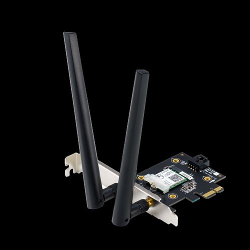 ASUS  PCE-AX3000  (802.11ax) AX3000 Dual-Band PCIe Wi-Fi 6 Asus 2 external antennas Bluetooth 5.0, WPA3 network security, OFDMA and MU-MIMO