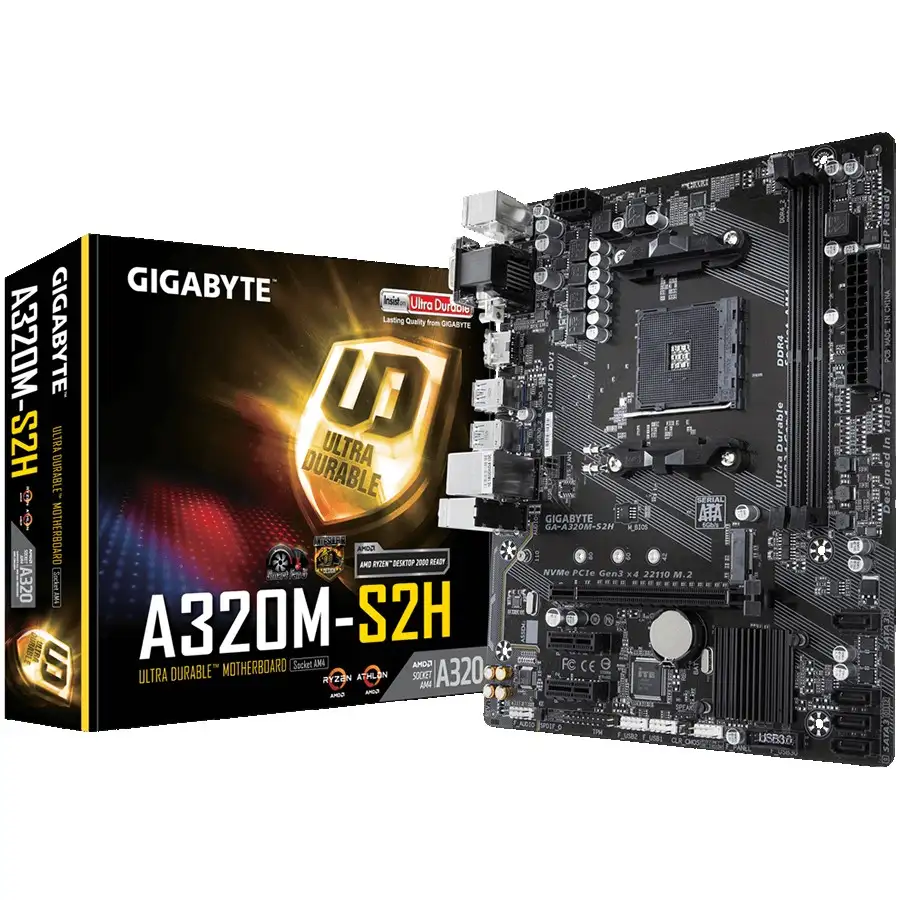 GIGABYTE Main Board Desktop AMD A320 (SAM4, 2xDDR4, Realtek ALC887, 1x10/100/1000 Mbit, 1xPCIEX16, 2xPCIEX1, 1xM.2, 4xSATA 6Gb/s, 2xPS/2, 1xD-Sub, 1xDVI-D, 1xHDMI, 4xUSB3.1Gen1, 2xUSB2.0, 1xRJ-45) mATX, Retail