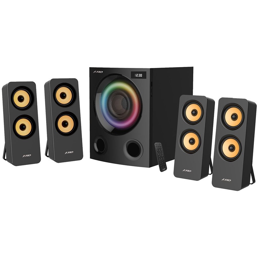 F&D T-70X 2.0 Floorstanding Speakers, 160W RMS (80Wx2), 1'' Tweeter + 5.25'' Speaker + 8'' Subwoofer for each channel, BT 5.0/HDMI(ARC)/Optical/Coaxial/AUX/USB/FM/Karaoke function/ LED Display/Remote control/Microphone included/Wooden/Black