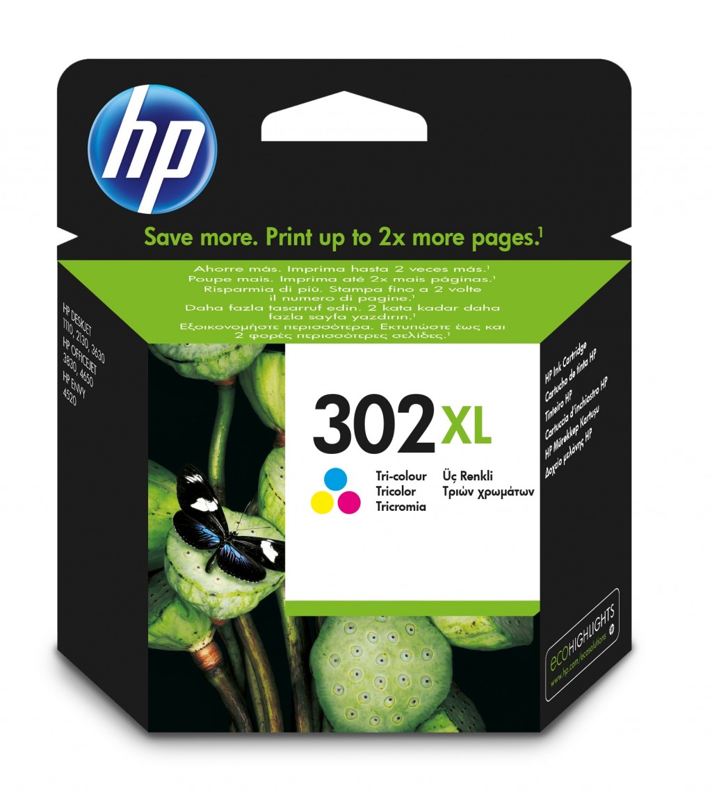 HP 302XL ink cartridge, tricolor