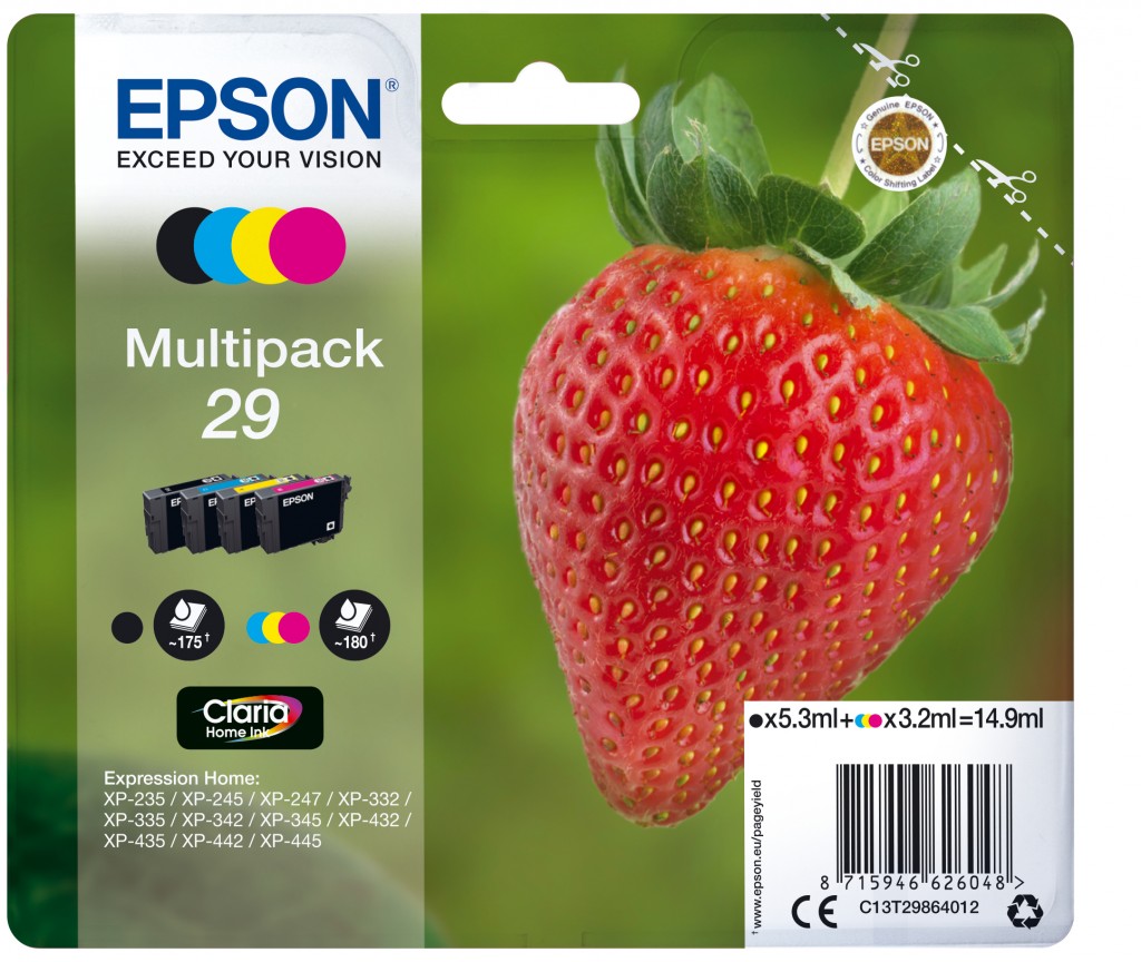 Epson Strawberry C13T29864012 tindikassett 1 tk Originaal Standard Yield Must, Tsüaan, Magenta, Kollane