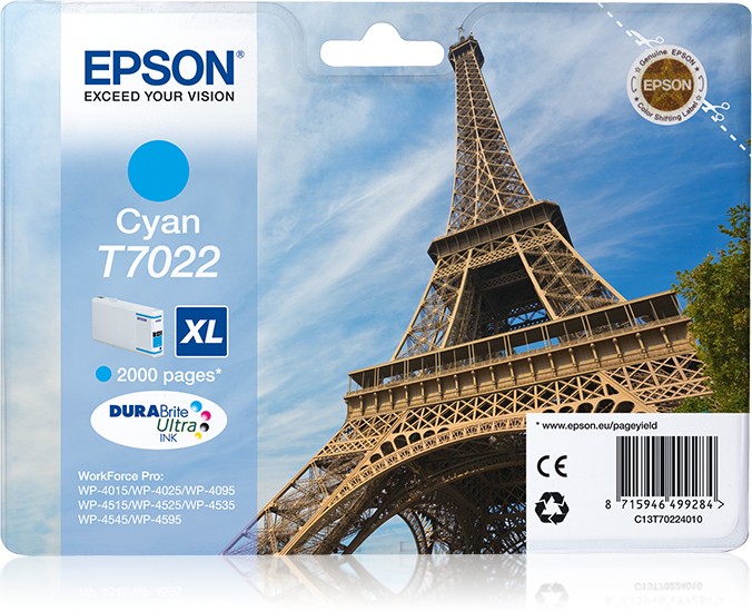 Epson Eiffel Tower WP4000/4500 Series Ink Cartridge XL Cyan 2k