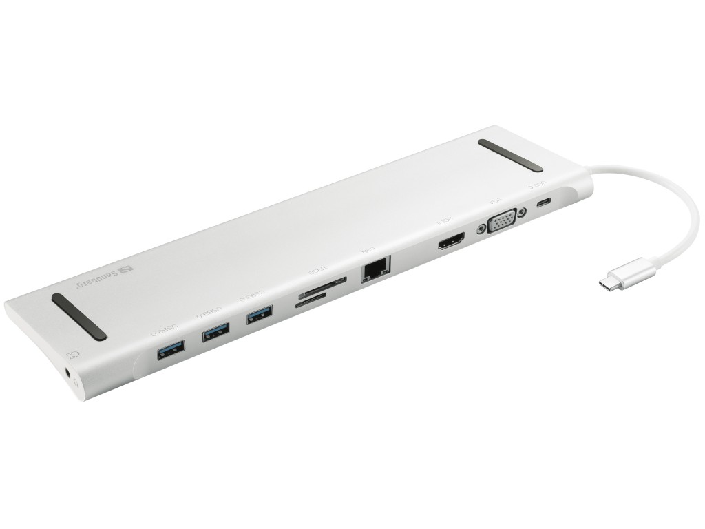 Sandberg 136-31 sülearvuti dokk ja pordireplikaator Juhtmega ühendatud USB 3.2 Gen 1 (3.1 Gen 1) Type-C Alumiinium