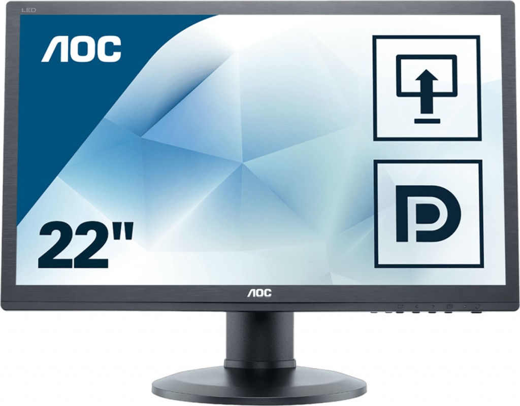 AOC e2260Pq/BK 22" / 55.9 cm ", TN, 1680 x 1050 pixels, 16:10, 2ms ms, 250 cd/m², Black, D-Sub, DVI, DisplayPort