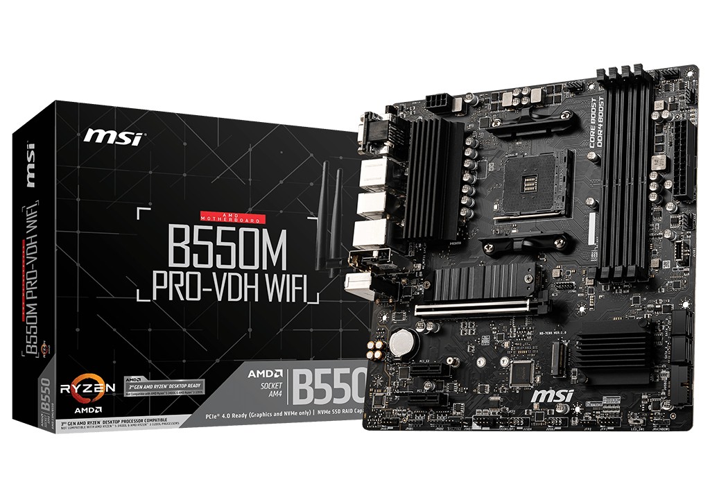 MSI | B550M PRO-VDH WIFI | Processor family AMD | Processor socket AM4 | DDR4 | Memory slots 4 | Chipset AMD B | Micro ATX