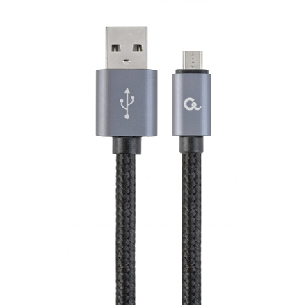 Cablexpert Cotton Braided Micro-USB Cable with Metal Connectors, 1.8 m, Black, Blister
