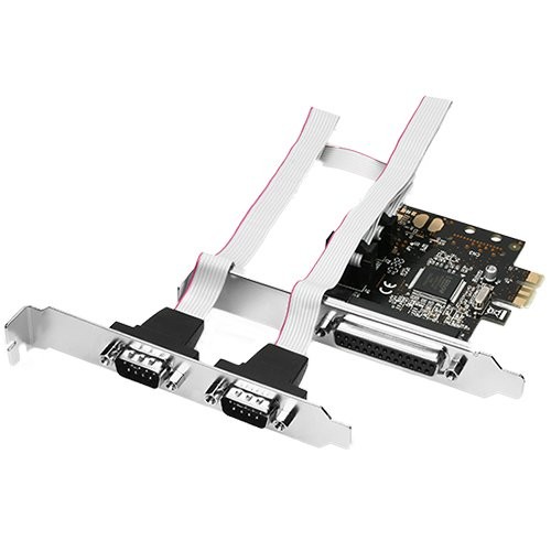 PCI-Express card with one parallel and two serial ports. Low profile.