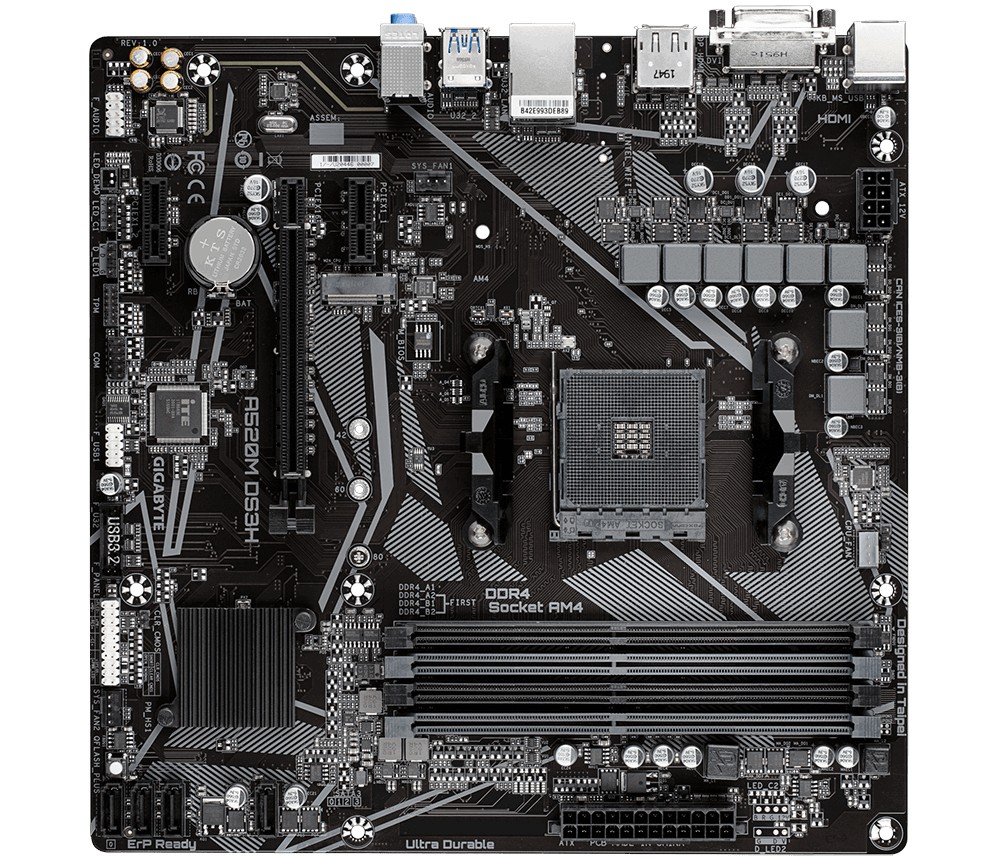 Gigabyte A520M DS3H Processor family AMD, Processor socket AM4, DDR4 DIMM, Memory slots 4, Number of SATA connectors 4, Chipset AMD A, Micro ATX