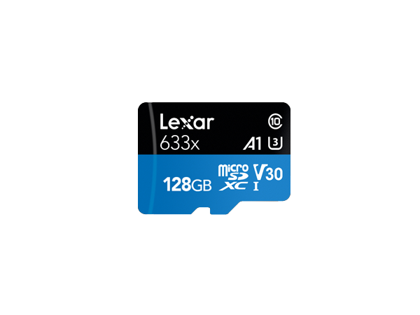 Lexar High-Performance 633x UHS-I micro SDXC, 128 GB, Class 10, U3, V30, A1, 45 MB/s, 100 MB/s