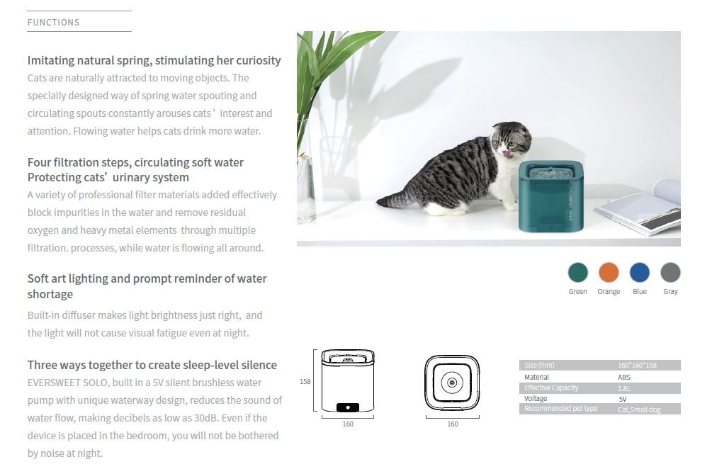 PETKIT | Eversweet Solo | Smart Pet Drinking Fountain | Capacity 1.8 L | Material Plastic | Green