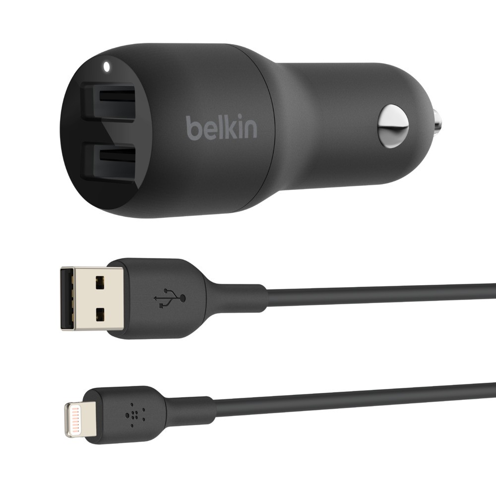 BELKIN Dual USB-A CarCh 1M PVC A-LTG 24W