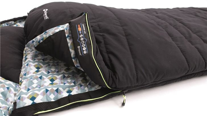 Outwell Camper Lux R, Sleeping Bag - Right Zipper, 235 x 90 cm,  YKK 2-way L-shape open-end with auto lock, Black