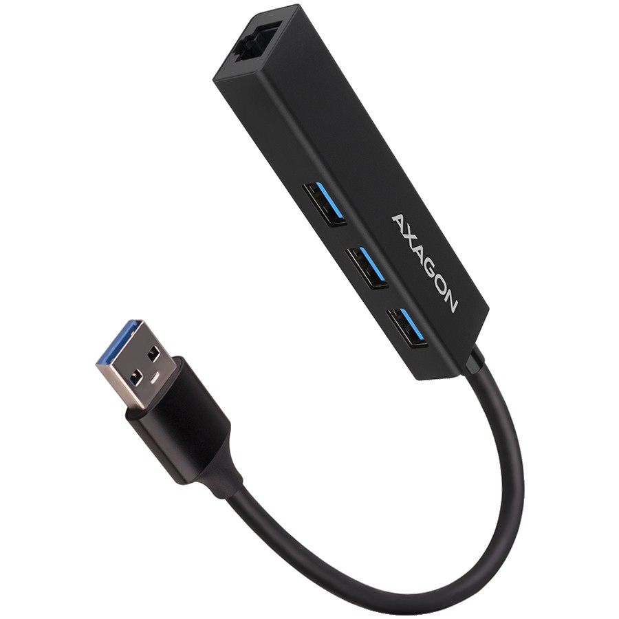 AXAGON HMA-GL3A 3x USB-A + GLAN, USB3.2 Gen 1 hub, metal, 20cm USB-A cable