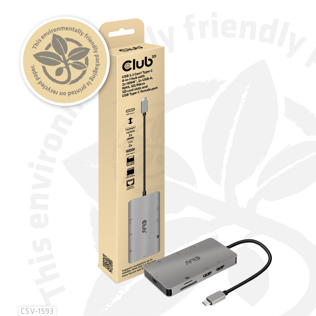 CLUB3D CSV-1593 jaotur USB 3.2 Gen 1 (3.1 Gen 1) Type-C 16200 Mbit/s Metallik