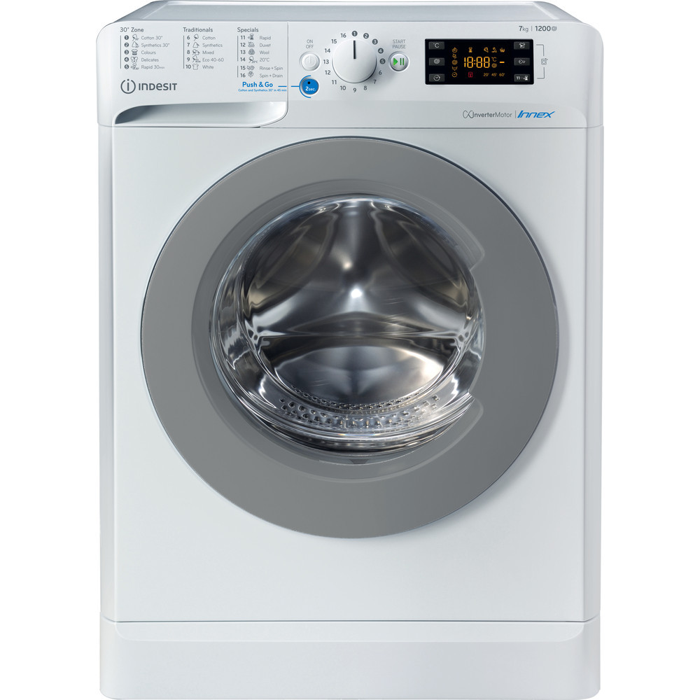 INDESIT Washing machine BWE 71283X WS EE N Energy efficiency class D, Front loading, Washing capacity 7 kg, 1200 RPM, Depth 57.5 cm, Width 59.5 cm, Display, Large digit, White
