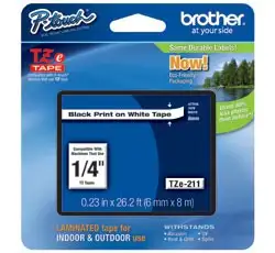 Brother | TZe-211 Laminated Tape | Black on White | TZe | 8 m | 6 cm