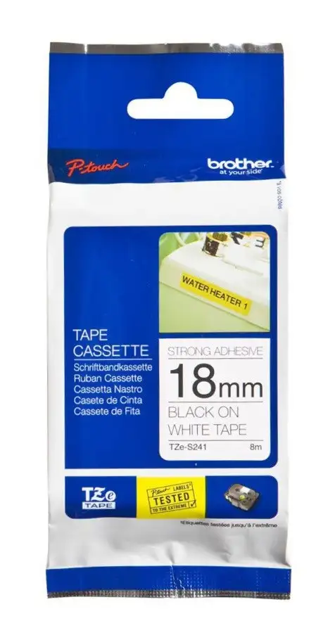 Brother | TZe-S241 Strong Adhesive Laminated Tape | Black on White | TZe | 8 m | 1.8 cm