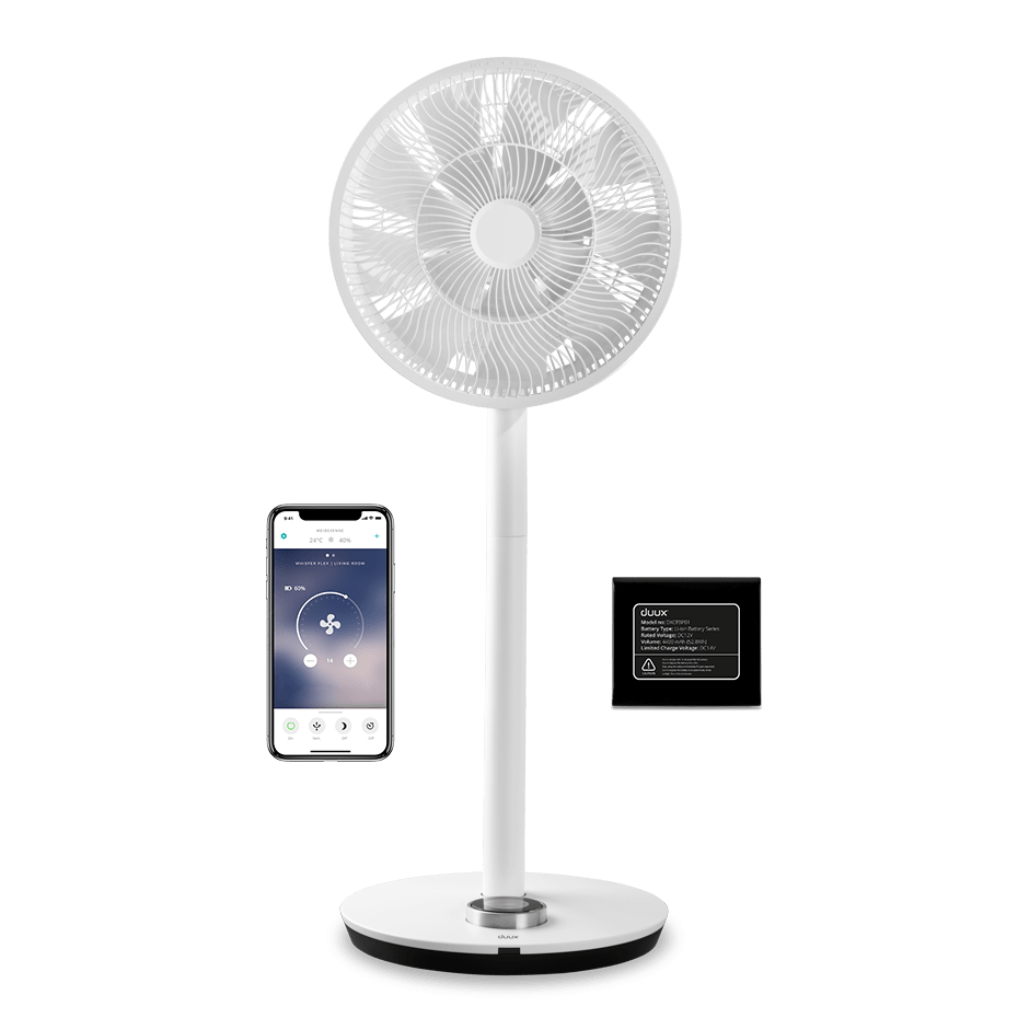 Duux | Smart Fan | Whisper Flex Smart with Battery Pack | Stand Fan | White | Diameter 34 cm | Number of speeds 26 | Oscillation | 2-22 W | Remote control | Timer