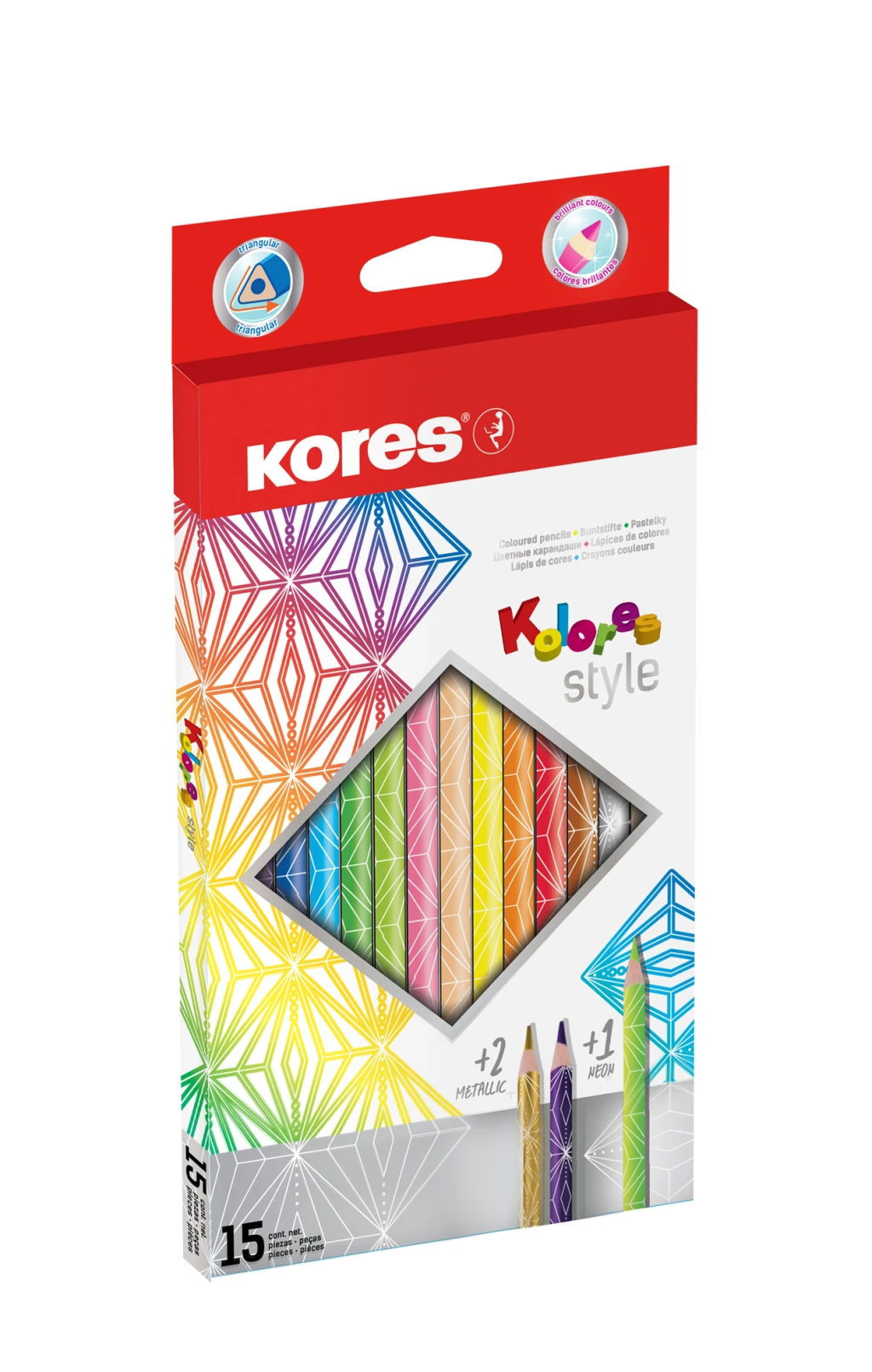 Värvipliiatsid Kores Kolores Style, kolmnurksed, neoonsed,  15 tk