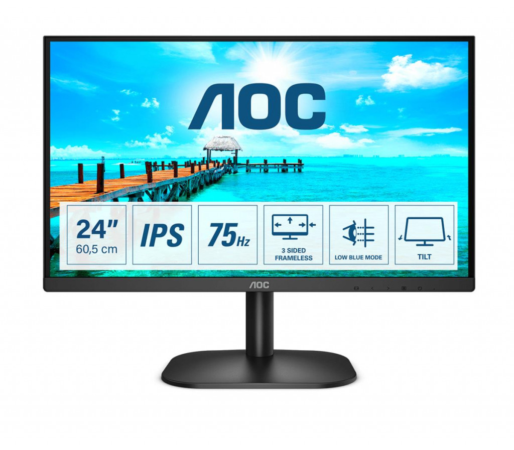 AOC Thin and Sleek Monitor 24B2XD 23.8 ", IPS, FHD, 1920 x 1080, 16:9, 4 ms, 250 cd/m², Black