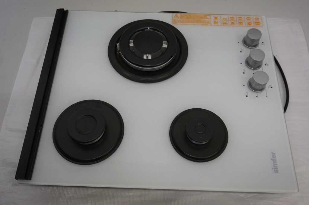 SALE OUT.  | Simfer | Hob | H4.305.HGSBB | Gas on glass | Number of burners/cooking zones 3 | Rotary painted inox knobs | White | DAMAGED PACKAGING, SMALL SCRATCHES ON BURNERS