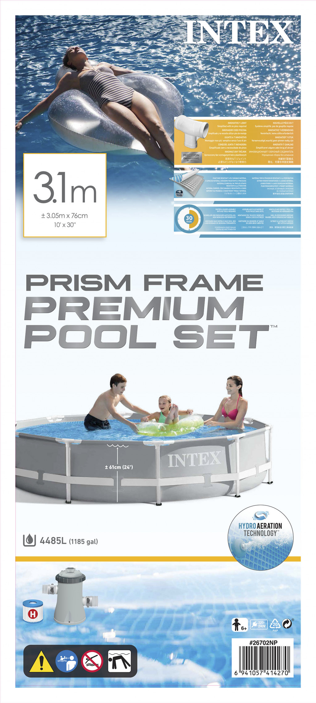 Intex Prism Frame Premium Pool with Filter Pump Grey, Age 6+, 305x76  cm