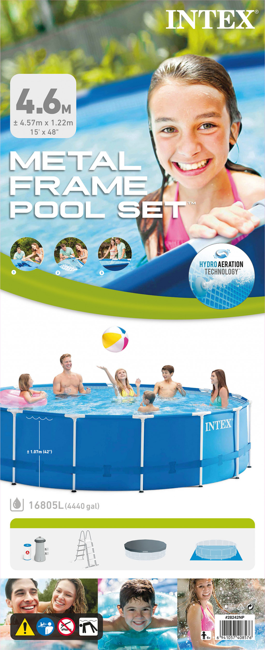Intex Metal Frame Pool Set with Filter Pump, Safety Ladder, Ground Cloth, Cover Blue