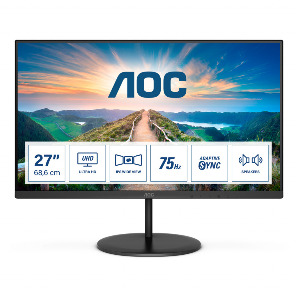 AOC V4 U27V4EA PC lamekuvar 68,6 cm (27") 3840 x 2160 pikslit 4K Ultra HD LED Must