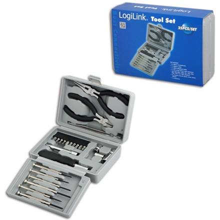 Logilink | Tool Set, 25pcs | Incl. transport boxThe set includes6x micro screwdrivers1x micro cutter1x mini telephone plier1x bit screwdriver with extension10x bits (PH1, PH2, PZ1, PZ2, PZ5, PZ6, T10, T15, T20, adaptor)4x socket wrench (5mm, 6mm, 8mm, 10mm)1x tweezersBarcode: 4052792012491