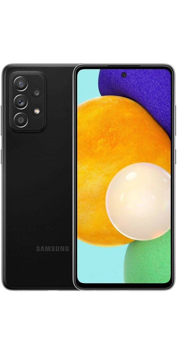 Samsung Galaxy A52 A525 	Awesome Black, 6.5 ", Super AMOLED, 1080 x 2400, Qualcomm SM7125 Snapdragon 720G, Internal RAM 6 GB, 128 GB, MicroSDXC, Dual SIM, Nano-SIM, 3G, 4G, Main camera 64+12+5+5 MP, Secondary camera 32 MP, Android, 11, 4500 mAh
