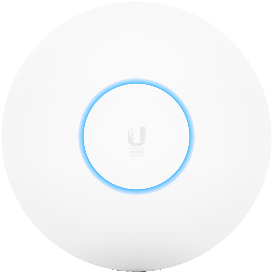 UBIQUITI U6 Long-Range; WiFi 6; 8 spatial streams; 185 m² (2,000 ft²) coverage; 350+ connected devices; Powered using PoE+; GbE uplink.