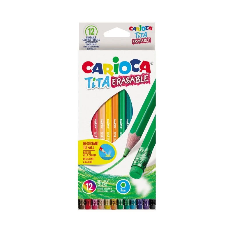 Värvipliiatsid CARIOCA TITA, kustutuskummiga kustutatavad, 12 värvi