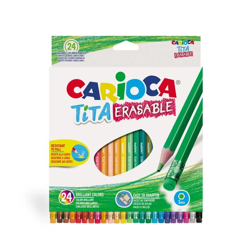 Värvipliiatsid CARIOCA TITA, kustutuskummiga kustutatavad, 24 värvi