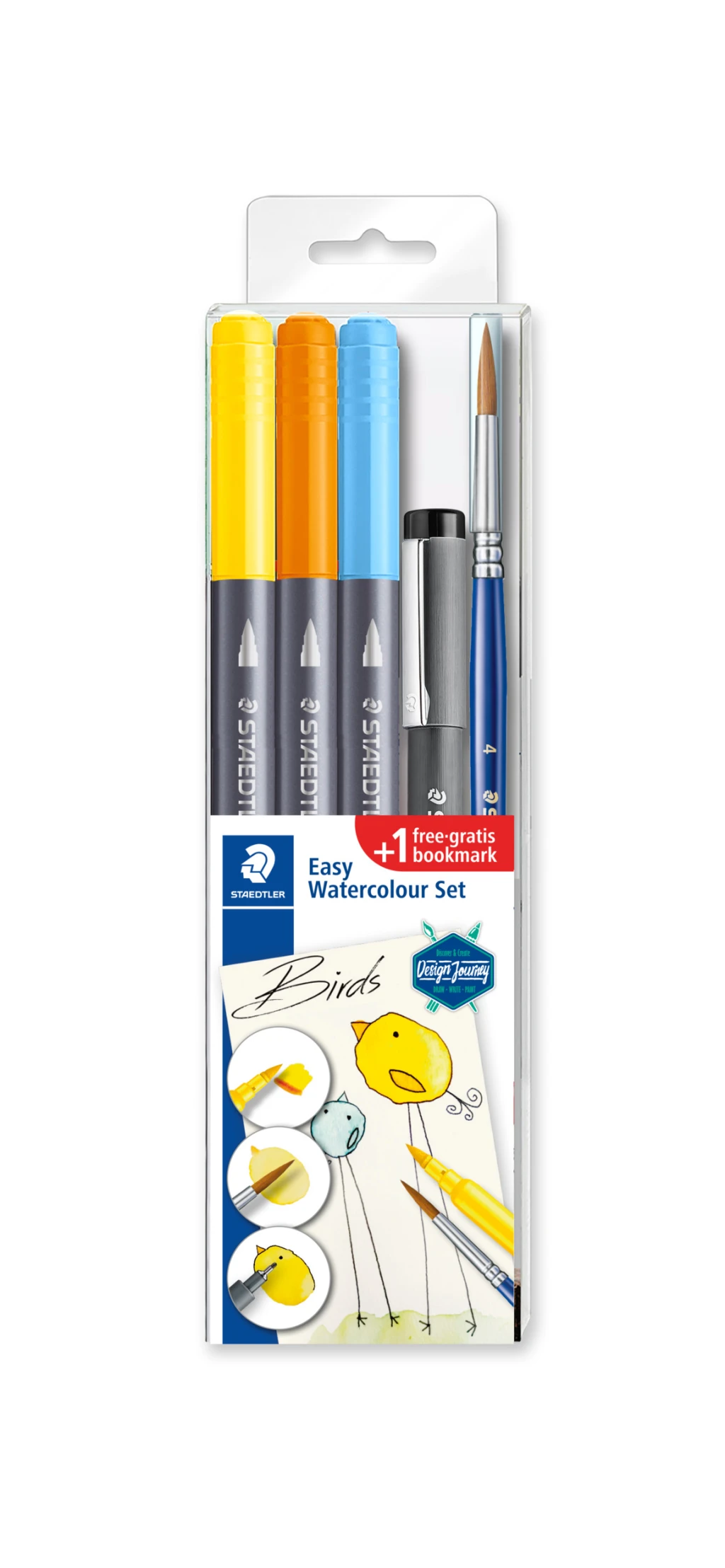 Komplekt STAEDTLER 3001 STB5-1, 3 viltpliiatsit, must tindipliiats ja pintsel