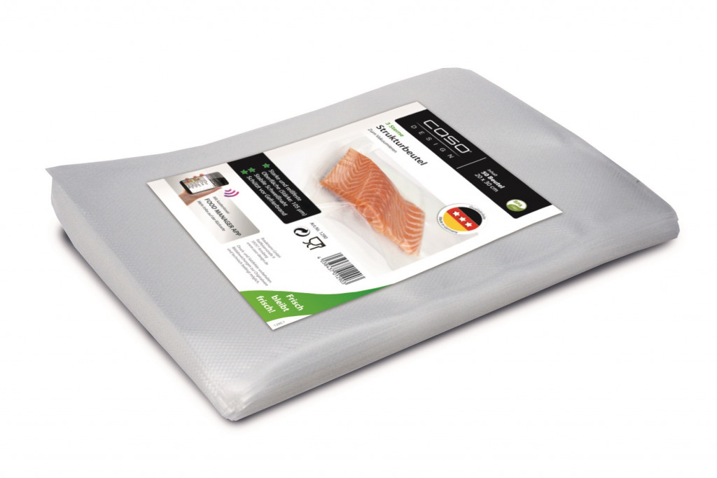 Caso | 01290 | Structured bags for Vacuum sealing | 50 bags | Dimensions (W x L) 20 x 30 cm