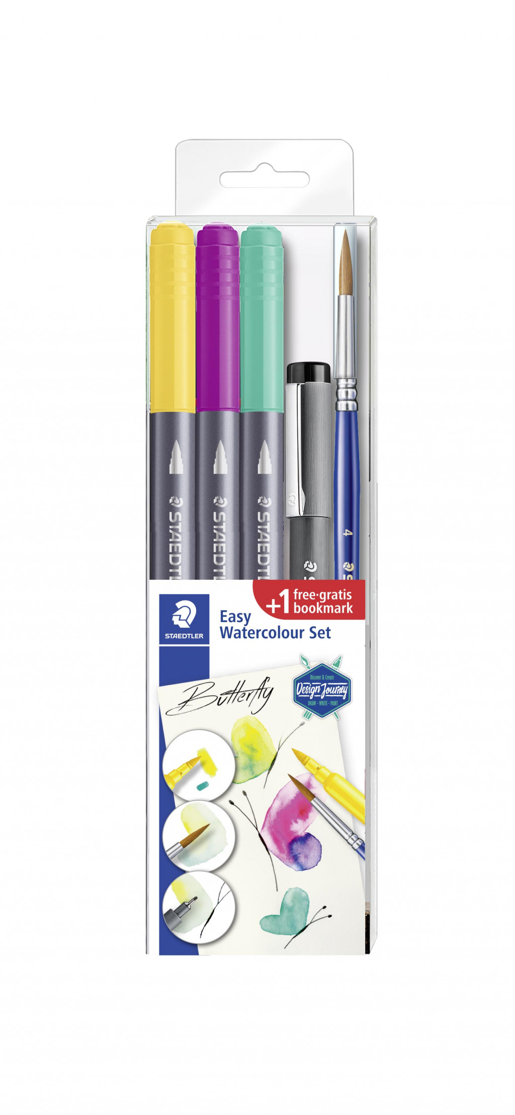 Komplekt STAEDTLER, 3 värvimarkerit, pliiats ja pintsel