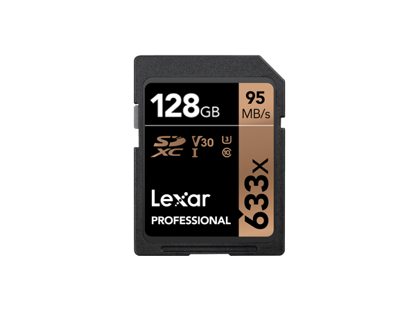 Lexar Professional 633x SDHC/SDXC UHS-I SDXC, 128 GB, Flash memory class 10, U3, V30, 45 MB/s, 95 MB/s