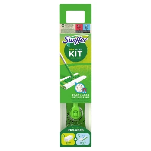 Põrandapuhastuskomplekt SWIFFER vars+puhastuslapid,kuivad 8tk,niisked 3tk