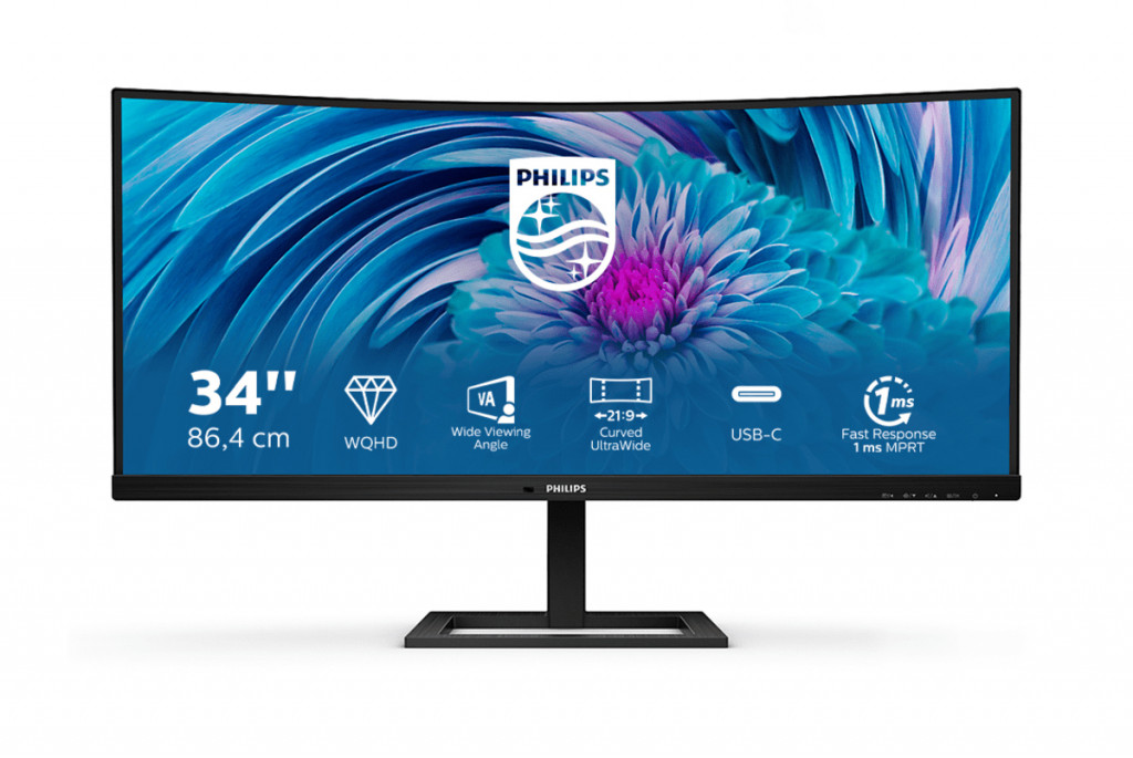 Philips | UltraWide LCD Monitor | 346E2CUAE | 34  " | VA | WQHD | 21:9 | Warranty  month(s) | 4 ms | 300 cd/m² | Black | HDMI ports quantity 1 | 100 Hz