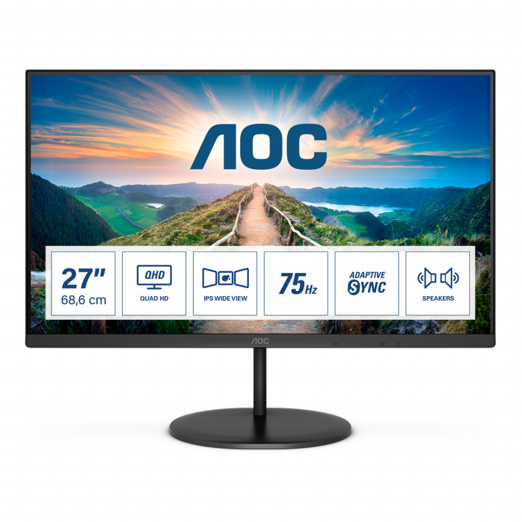 AOC | LCD Monitor | Q27V4EA | 27 " | IPS | QHD | 16:9 | 75 Hz | 4 ms | 2560 x 1440 | 250 cd/m² | Headphone out | HDMI ports quantity 1 | Warranty 36 month(s)