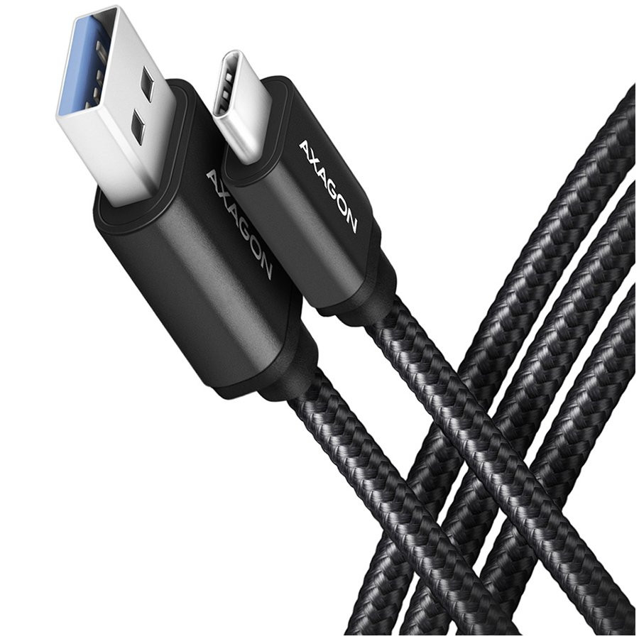 Axagon Data and charging USB 3.2 Gen 1 cable length 1 m. PD 60W, 3A. Black braided.