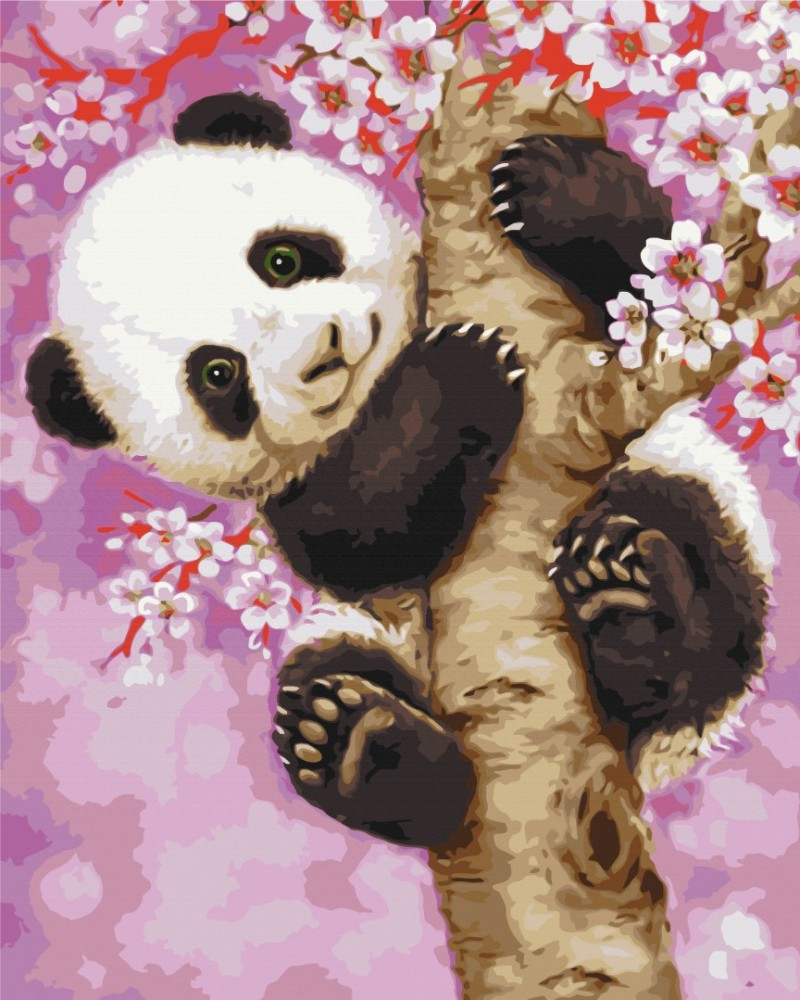 Picture Paint it! Painting by numbers Panda on the cherry tree
