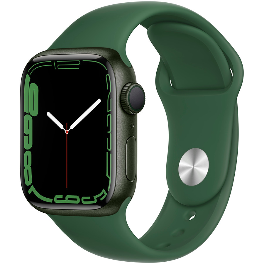 Apple Watch Series 7 GPS, 41mm Green Aluminium Case with Clover Sport Band - Regular, A2473