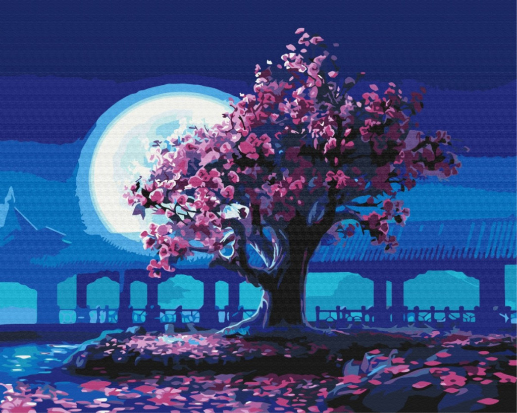 Picture Paint it! Painting by numbers Cherry tree in full moon