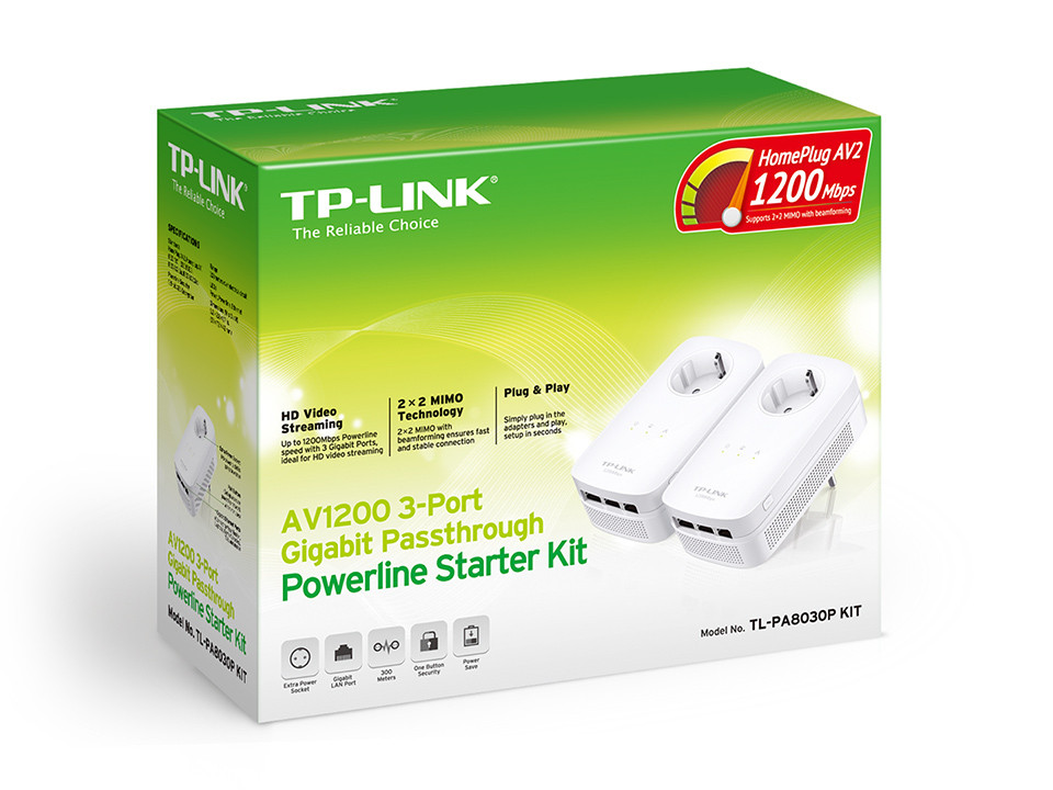 TP-LINK | AV1300 Gigabit Passthrough Powerline Starter Kit | TL-PA8030P KIT | 1300 Mbit/s | Ethernet LAN (RJ-45) ports 3 | No Wi-Fi | Extra socket