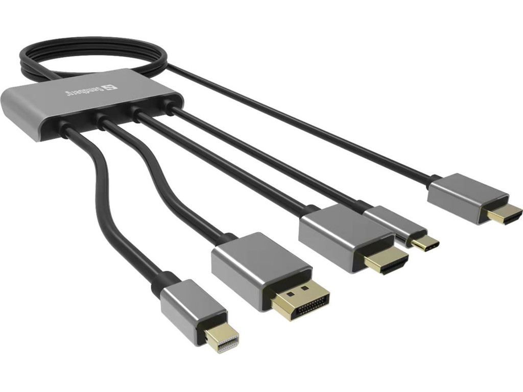Sandberg 509-21 videokaabliadapter 2 m HDMI tüüp A (Standard) DisplayPort + Mini DisplayPort + HDMI + USB Type-C Must