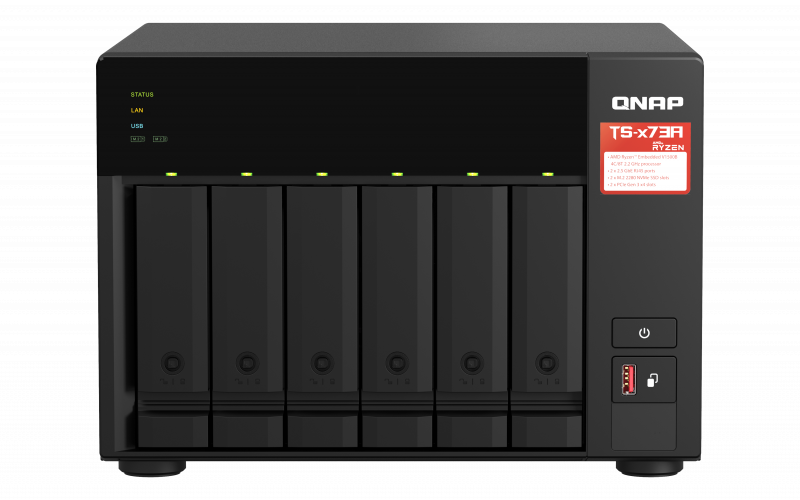 QNAP | 6-Bay QTS and QuTS hero NAS | TS-673A-8G | Up to 6 HDD/SSD Hot-Swap | AMD Ryzen | Ryzen V1500B Quad-Core | Processor frequency 2.2 GHz | 8 GB | DDR4