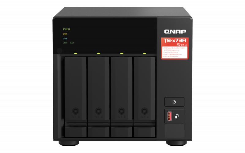 QNAP | 4-Bay QTS and QuTS hero NAS | TS-473A-8G | Up to 4 HDD/SSD Hot-Swap | AMD Ryzen | Ryzen V1500B Quad-Core | Processor frequency 2.2 GHz | 8 GB | DDR4